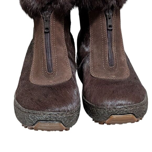 Oscar Sports brown fur winter boots size 40 leather zip wedge platform Italy - Picture 7 of 10